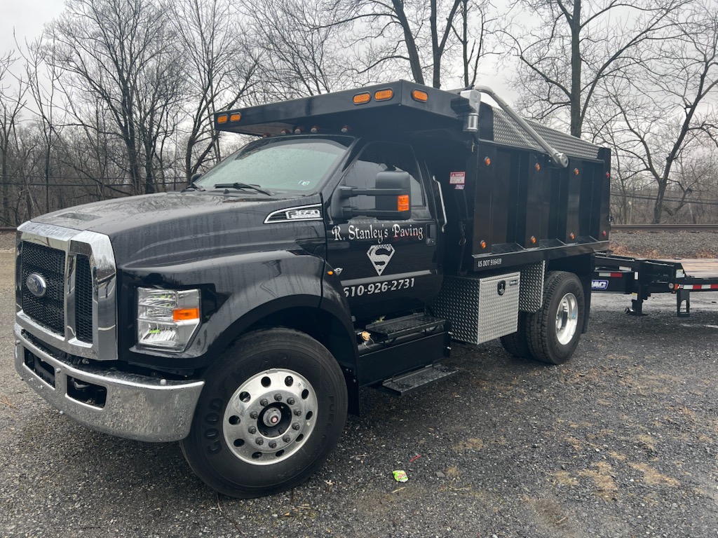 R. Stanley's Paving branded dump truck used for commercial paving jobs across Berks County.